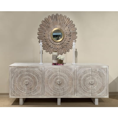 Albany 6-Door Hand-carved Sideboard - White Distressed