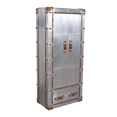 Aviator Leather Accent Tall Cabinet