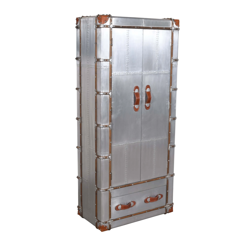 Aviator Leather Accent Tall Cabinet