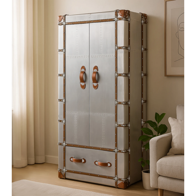 Aviator Leather Accent Tall Cabinet - Image 2