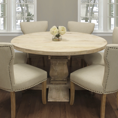 Holmes 58" Round Dining Table - White Wash