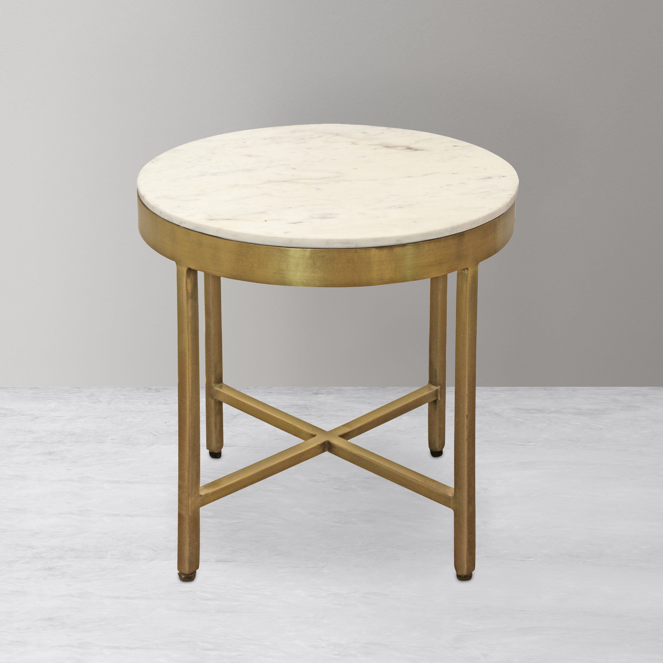 Allure - Carlton Marble Top Round Side Table in Brass Color with Iron Base (Base)