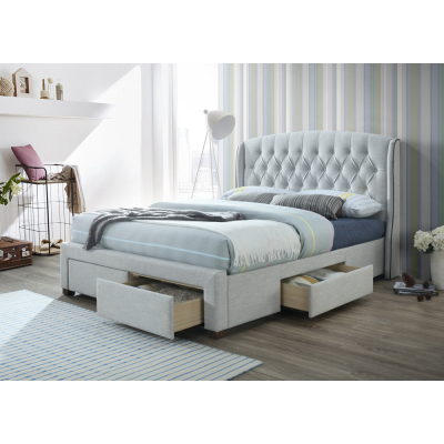Adrian King Bed With Storage Drawers - Pebble Grey