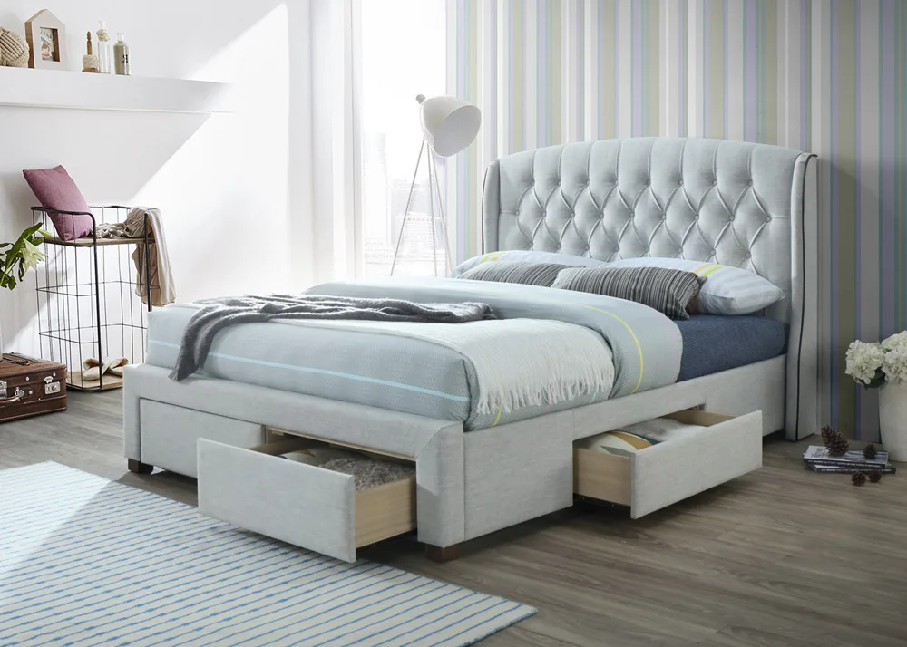 Adrian King Bed With Storage Drawers - Pebble Grey