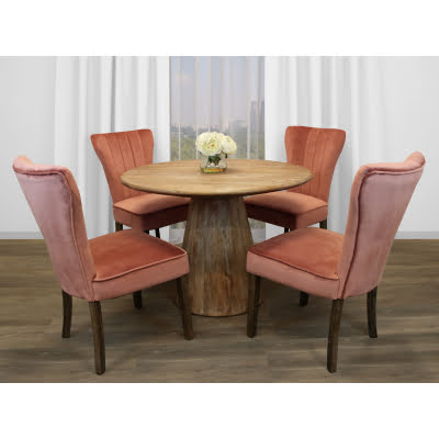 Jade 5-Piece Dining Set with 42" Dining Table and 4 Blush Velvet Chairs