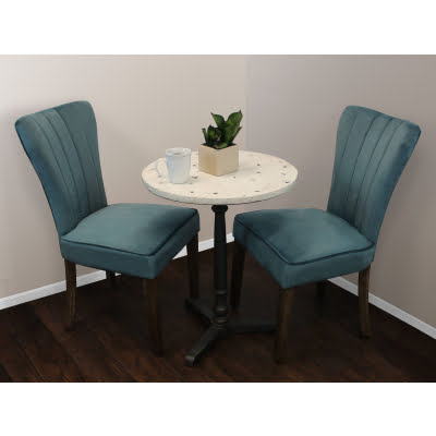 Lynn 3-Piece Dining Set with 24" Stone Top Table In Ivory And 2 Teal Chairs