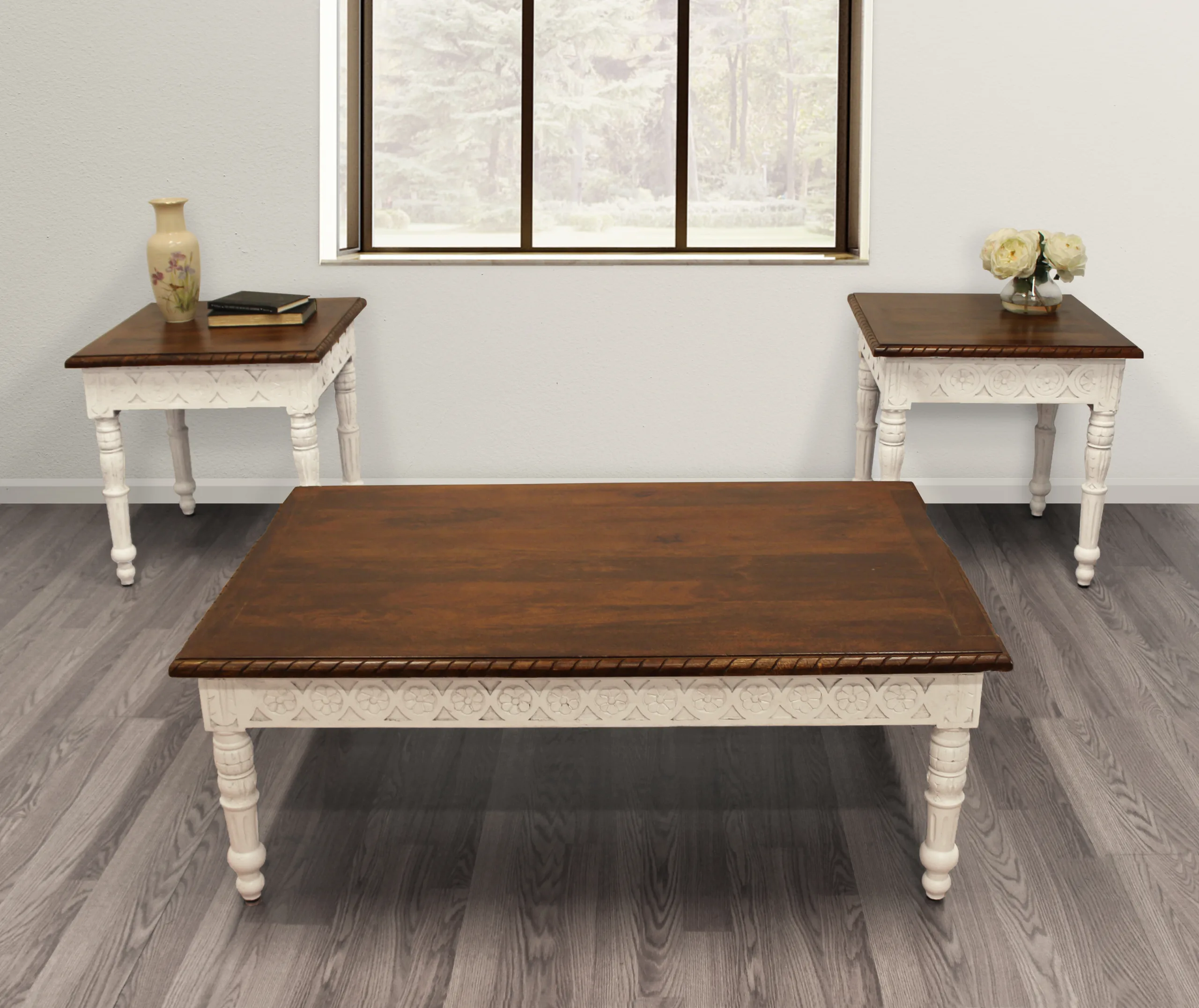 Bayliss 3-Piece Table Set with Handcarved Cocktail Table and 2 End Tables