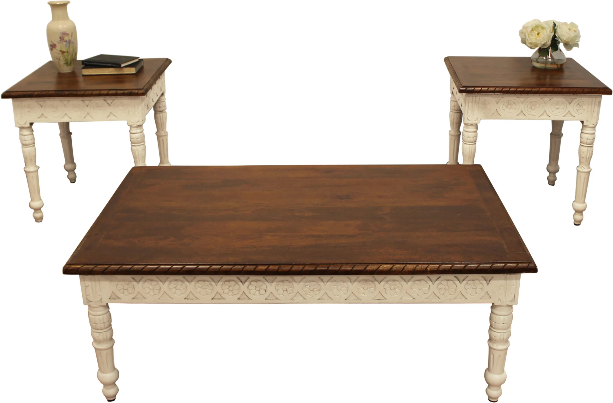 Bayliss 3-Piece Table Set with Handcarved Cocktail Table and 2 End Tables - Image 2
