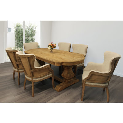 Kari 7-Piece Dining Set with 84" Rectangular Dining Table, 6 Phelps Natural Chairs