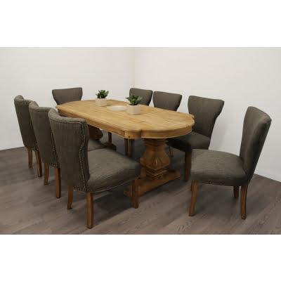 Kari 9-Piece Dining Set with 84" Rectangular Dining Table, 8 Howell Dark Gray Chairs