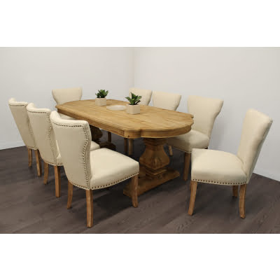 Kari 9-Piece Dining Set with 84" Rectangular Dining Table, 8 Howell Natural Chairs with Natural Legs