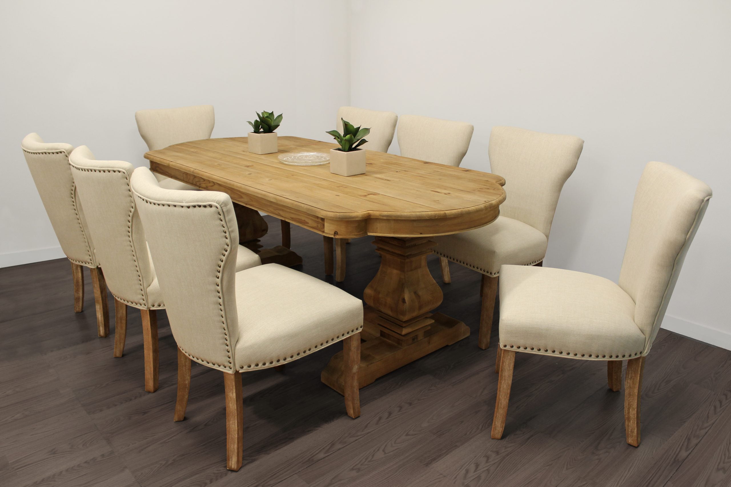 Kari 9-Piece Dining Set with 84" Rectangular Dining Table, 8 Howell Natural Chairs with Natural Legs