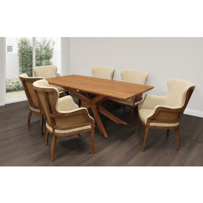 Bradley 7-Piece Dining Set with 79" Solid Acacia Wood Dining Table with 6 Phelps Natural Chairs