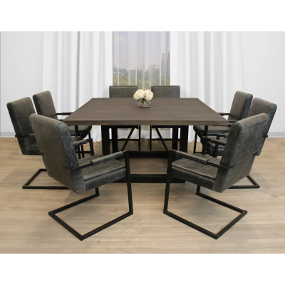 Braxton 9-Piece Dining Set with 60″ Mango Wood Top Dining Table with 8 sets of Lloyd Arm Chair in Antique Leather