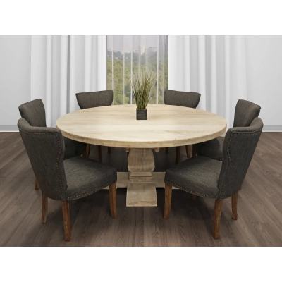 Holmes 7-piece Dining Set with 70" Round Dining Table And 6 Dark Grey Chairs