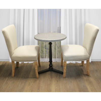 Lynn 3-Piece Bistro Dining Set with 24" Gray Table and 1 Set of Ivory Side Chairs and Natural Legs