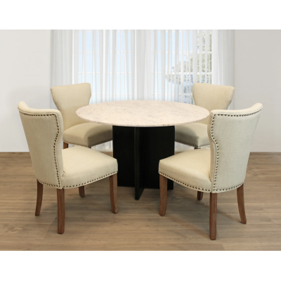 Terrain 5-Piece Dining Set with 48" Round Dining Table and 2 Sets of Ivory Chairs