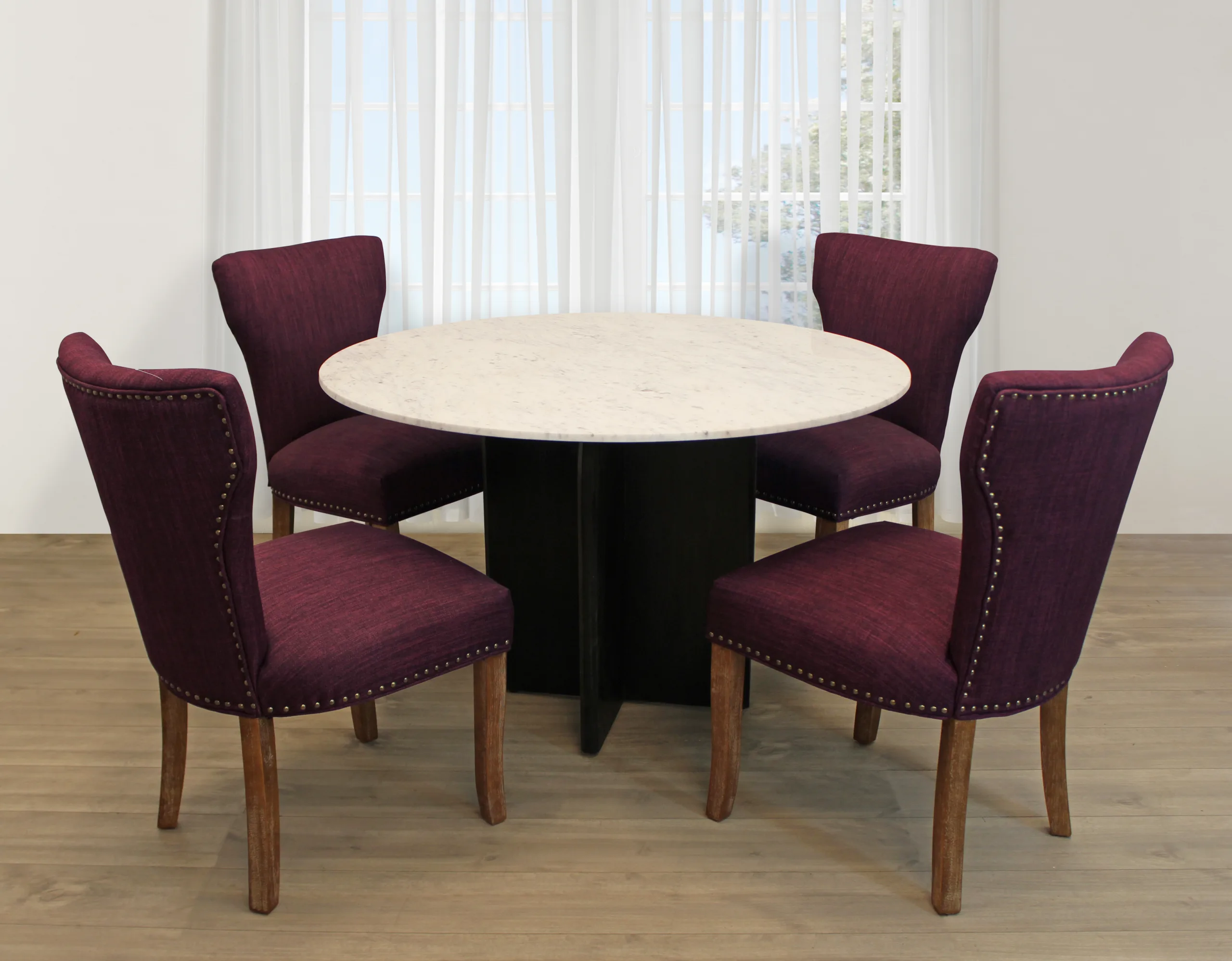 Terrain 5-Piece Dining Set with 48" Round Dining Table and 2 Sets of Purple Chairs