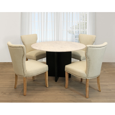 Terrain 5-Piece Dining Set with 48" Round Dining Table and 2 Sets of Ivory Chairs