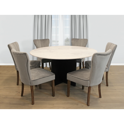 Terrain 7-Piece Dining Set with 60" Round Dining Table and 3 Sets of Mink Chairs