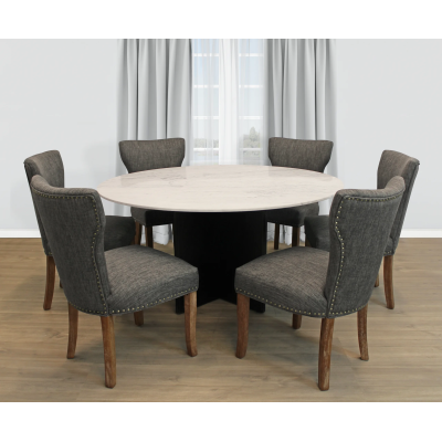 Terrain 7-Piece Dining Set with 60" Round Dining Table and 3 Sets of Howell Dark Gray Chairs