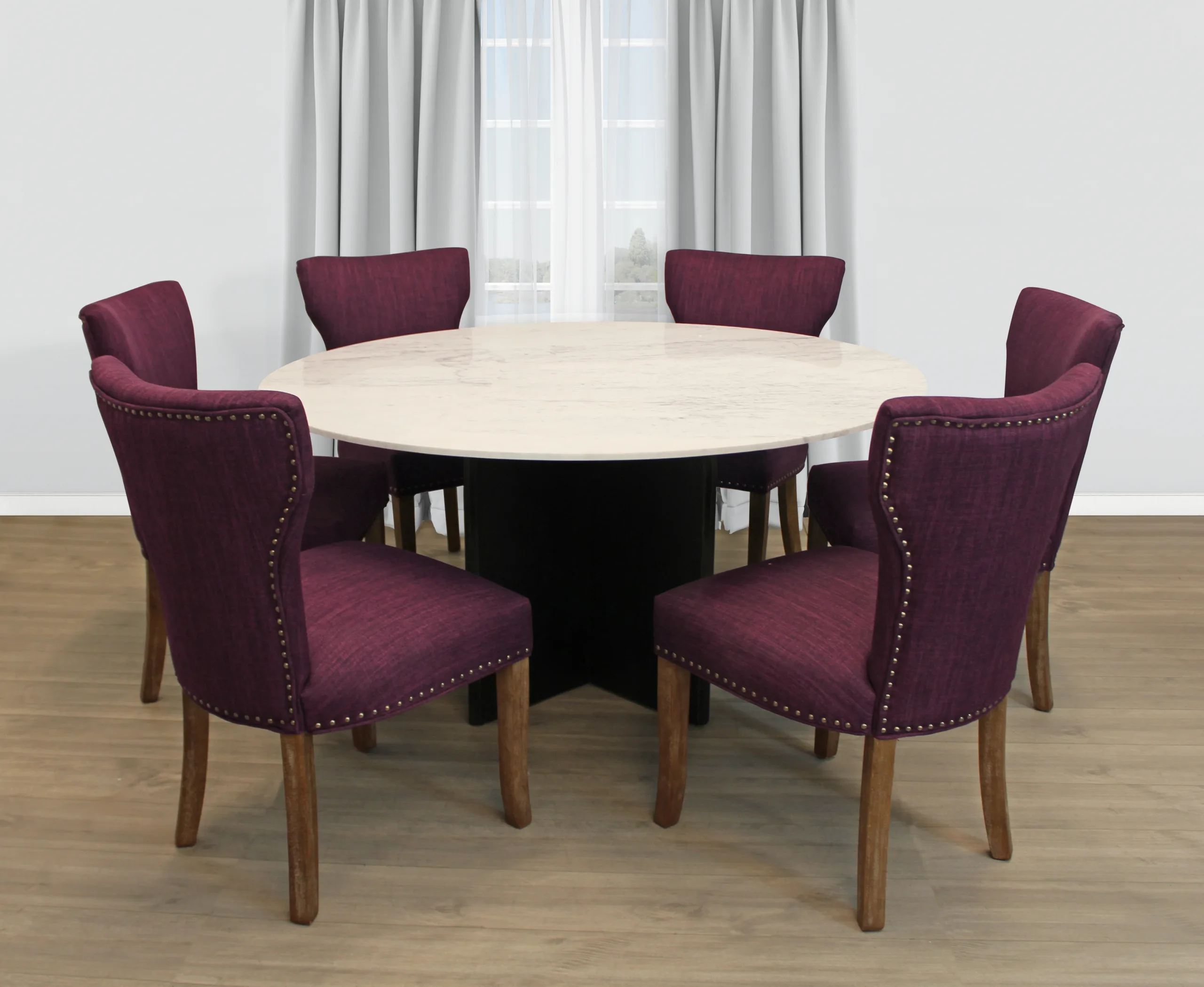 Terrain 7-Piece Dining Set with 60" Round Dining Table and 3 Sets of Howell Purple Chairs