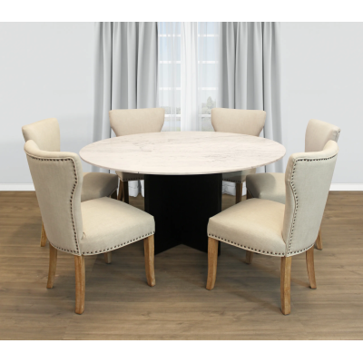 Terrain 7-Piece Dining Set with 60" Round Dining Table and 3 Sets of Howell Ivory Chairs