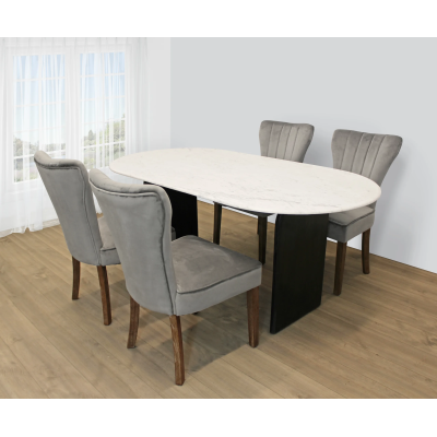 Terrain 7-Piece Dining Set with 72" Round Dining Table and 2 Sets of Mink Clive Chairs