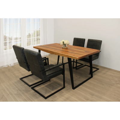 Lakewood 5-Piece Dining Set with 63" Dining Table and 4 Antique Black Leather Chairs