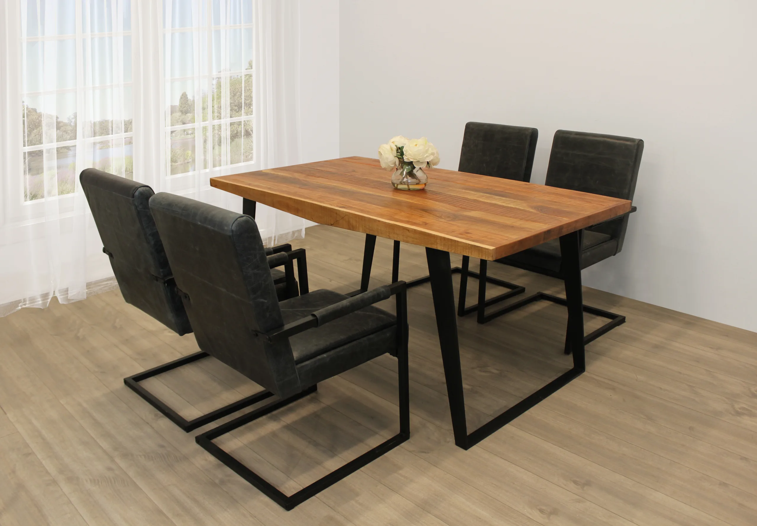 Lakewood 5-Piece Dining Set with 63" Dining Table and 4 Antique Black Leather Chairs