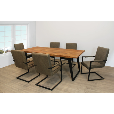 Lakewood 7-Piece Dining Set with 82" Dining Table and 6 Gray Leather Chairs