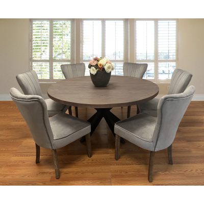 Braxton 7-Piece Dining Set with 72" Round Dining Table and 3 Sets of Clive Mink Chairs