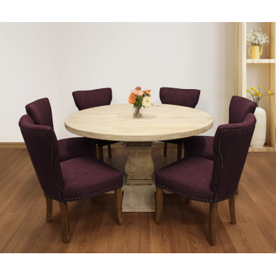 Holmes 7-piece Dining Set with 58" Round Dining Table And 6 Purple Howell Chairs