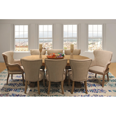 Kari 9-Piece Dining Set with 84" Rectangular Dining Table, 3 Sets of Howell Natural Chairs and 2 Phelps Natural Chairs
