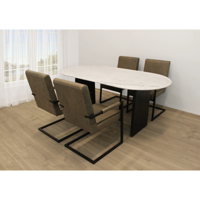 Terrain 5-Piece Dining Set with 72″ Oval Dining Table and 4 Antique Gray Leather Chairs