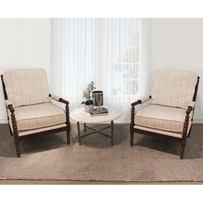 Windsor 4-Piece Living Room Set with 2 Striped Chairs, Cocktail Table, and Rug