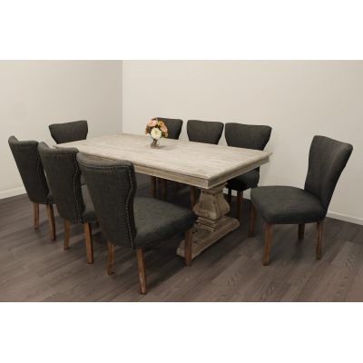 Ishida 84" Dining Table Set with 8 Howell Chairs - Dark Grey