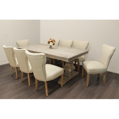 Ishida 84" Dining Table Set with 8 Howell Chairs - Ivory