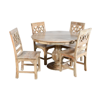 Jensen 5-Piece Round Dining Set with 4 Solid Wood Chairs - Natural