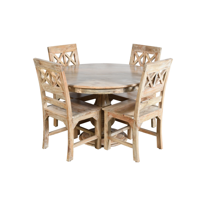 Jensen 5-Piece Round Dining Set with 4 Solid Wood Chairs – Natural – Meva