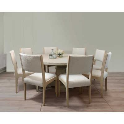 Holmes 9-Piece 70" Round Dining Set with 8 Ash Boucle Chairs - Ivory