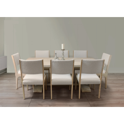 Holmes 9-Piece 81" Dining Set with 8 Ash Boucle Chairs - Ivory