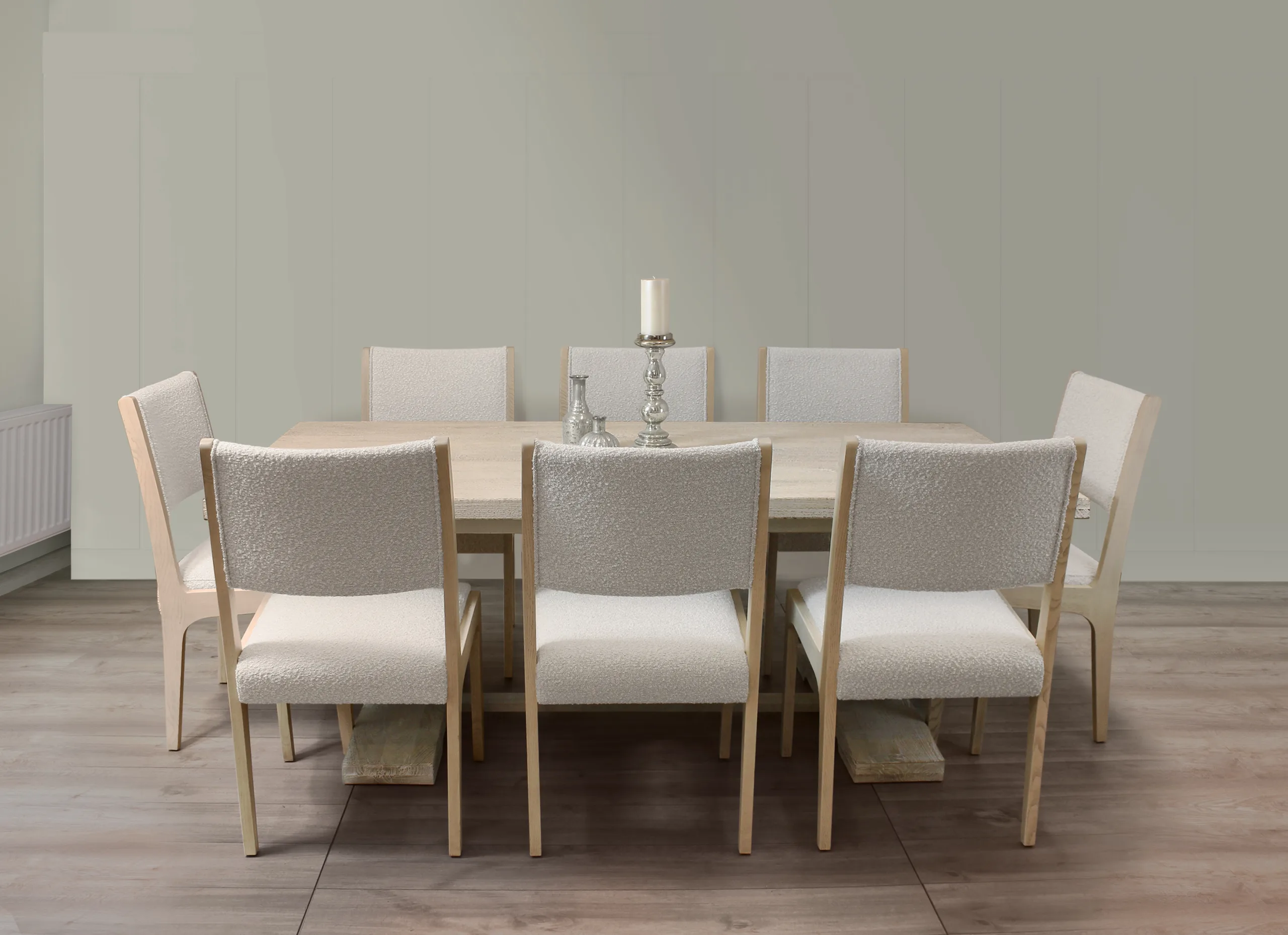 Holmes 9-Piece 81" Dining Set with 8 Ash Boucle Chairs - Ivory