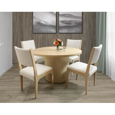 Sedona 5-Piece 48" Round Dining Set With 4 Ash Boucle Chairs - Ivory