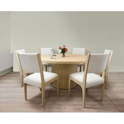 Sedona 7-Piece 60" Round Dining Set With 6 Ash Boucle Chairs - Ivory