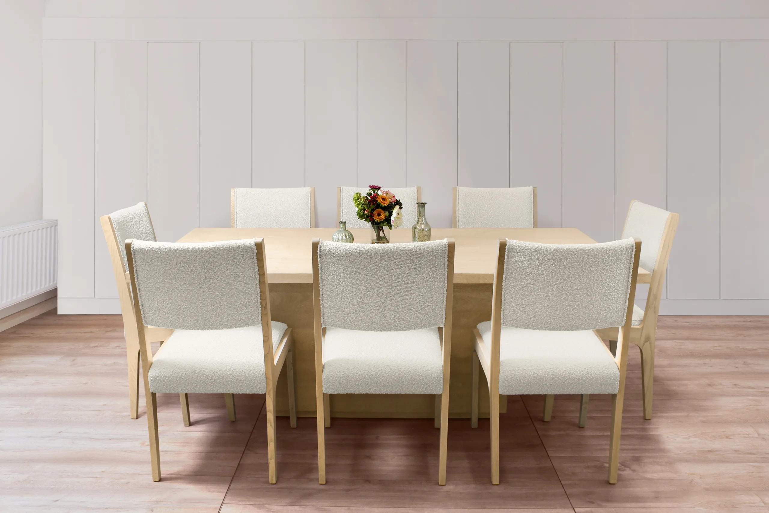Sedona 9-Piece 84" Dining Set With 8 Ash Boucle Chairs - Ivory