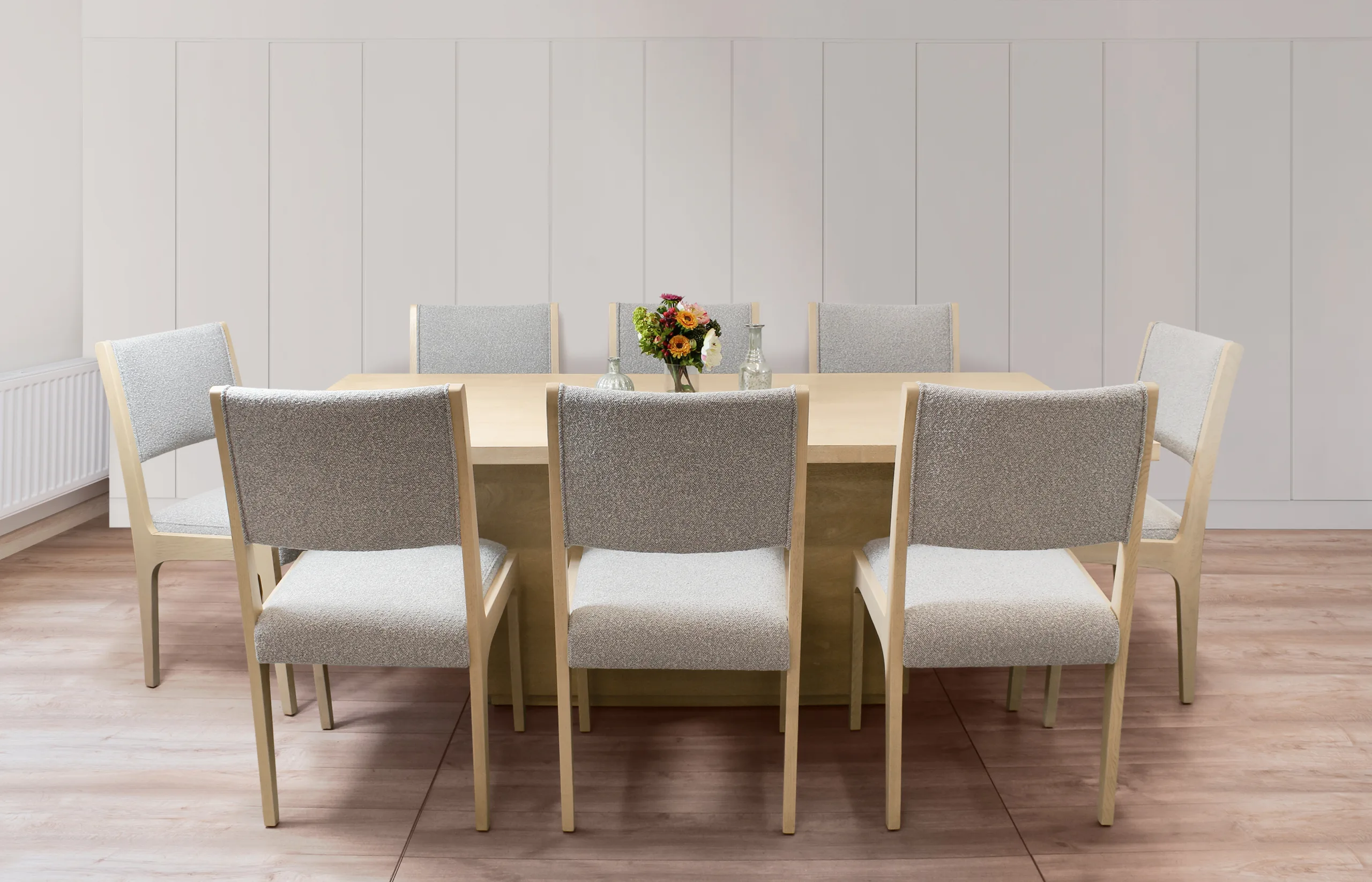 Sedona 9-Piece 84" Dining Set With 8 Ash Boucle Chairs - Silver