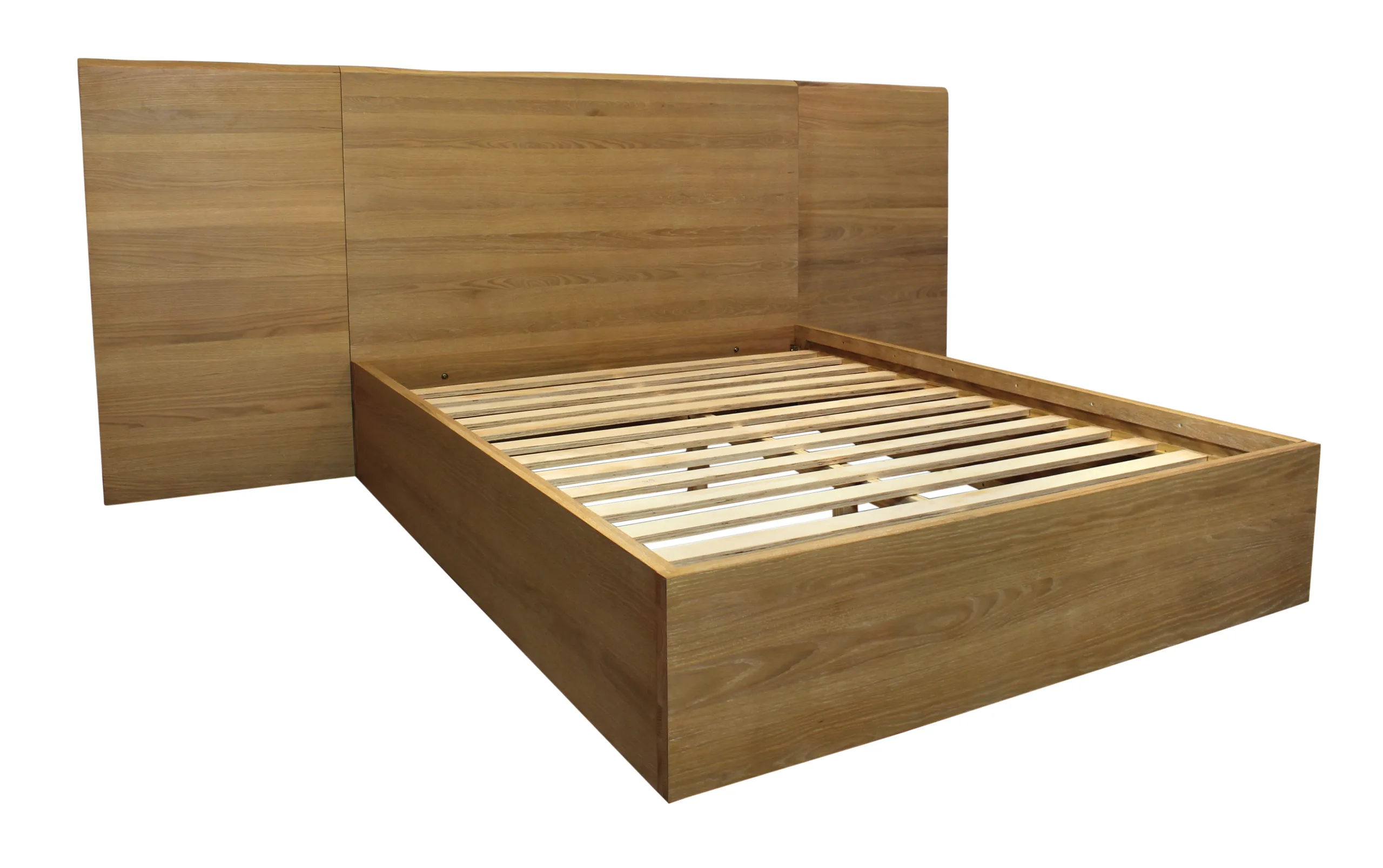Riviera Oak Wood Queen Bed with Wings - Natural - Image 7