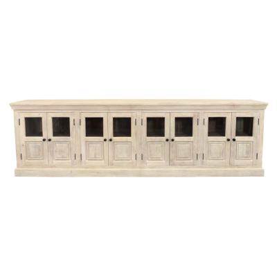 Lorient 8-Door Glass Sideboard - Distressed White