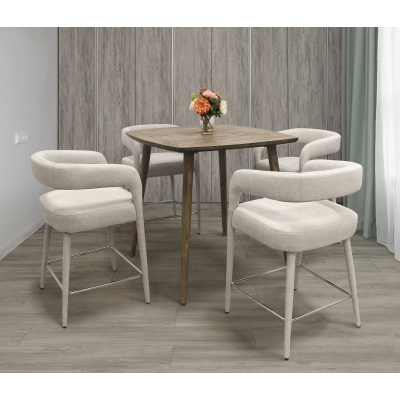 Colton 5-Piece Counter Set with Gathering Table And 4 Belfast Counter Chairs - Ivory